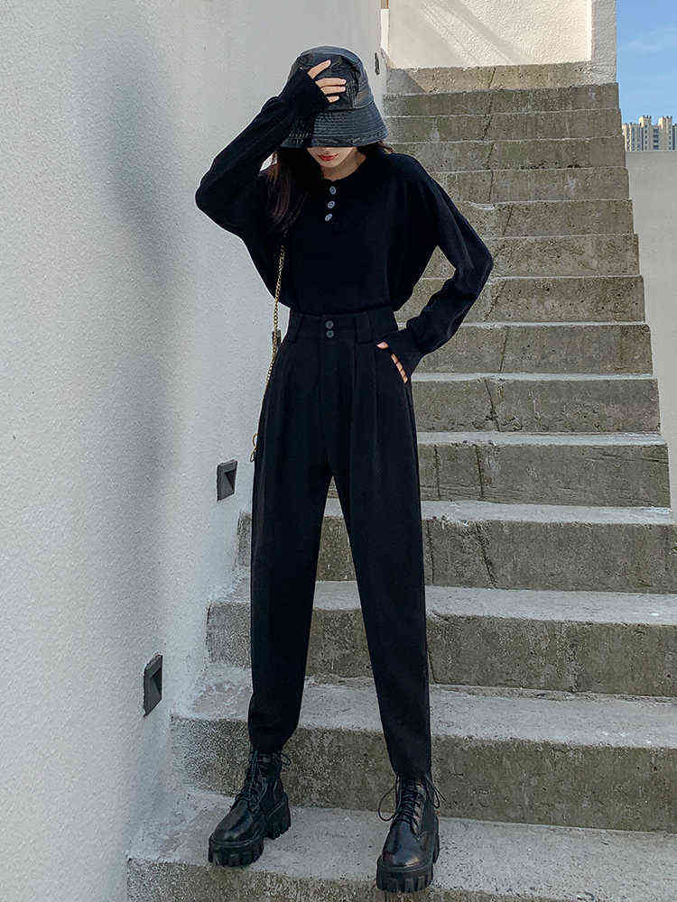 Women OL Style Loose Suit Pant Spring Autumn High Waist Harem Pants Female Street Wear Mujer Pantalon Fashion Drop 211115