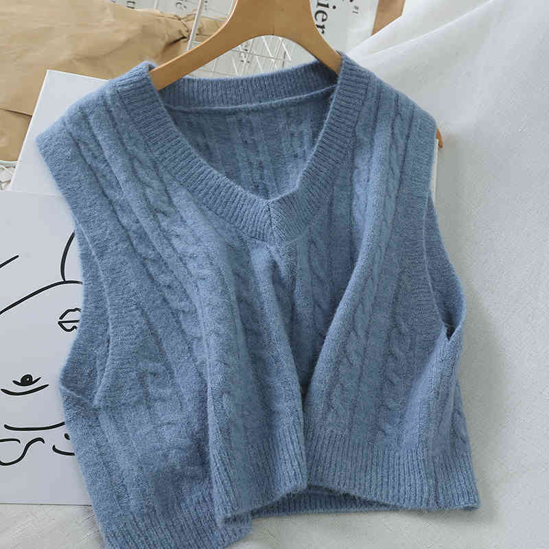 Pull Femme V Neck Solid Autumn Winter Clothes Women Sweaters Preppy Style Vests Fashion Tops 18714 210415