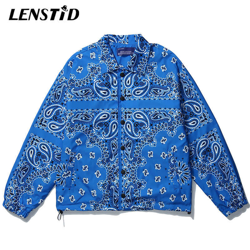 LENSTID Mens Wear Hip Hop Bandana Paisley Pattern Bomber Jackets Windbreaker Harajuku Streetwear Autumn Casual Coats Tops 210819