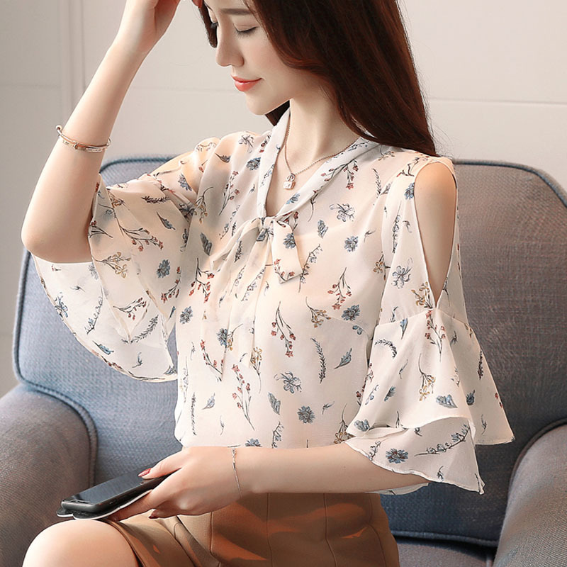 Blusa Feminina Summer Tops for Women Casual Clothing Ladies Blouse Print Short Sleeve Chiffon Clothes Tops8850 50 210427