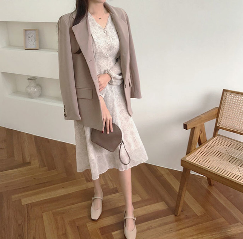 Korean Dot Chiffon Dress Womem Elegant High Waist V-neck Button Fall Fashion Midi Long es Vestido Feminino 12292 210506