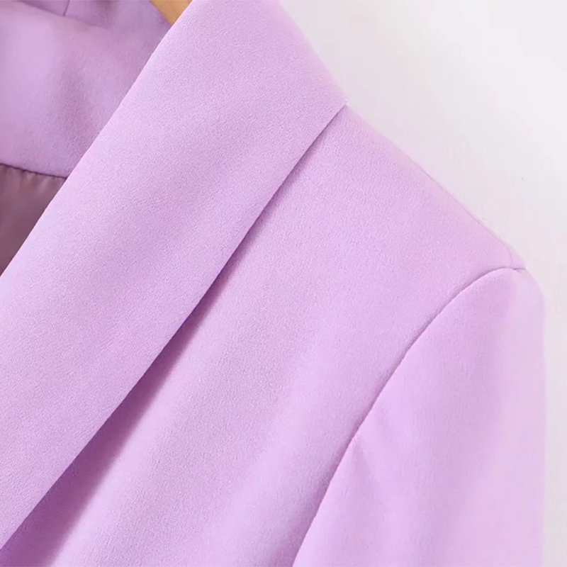Women Double Breasted Solid Blazer Long Sleeve Shawl Collar Office Wear Blazers Pockets Purple Color Jacket Outerwaer 210414