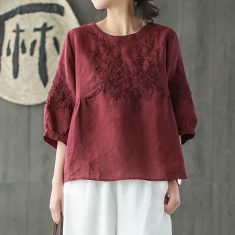 Summer style Women Tshirt Plus Size O-neck Embroidery Solid cotton Tops Vintage Loose Lady Casual Tee Shirt Big HXJ04 210512