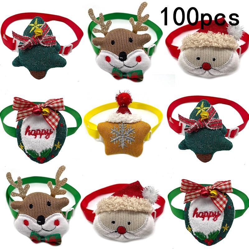 Dog Apparel 50/100pcs Christmas Pet Accessories Santa Claus Deer Collar For Dogs Adjustable Bowtie Necktie Xmas