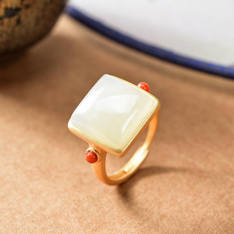 Cluster Rings Solid 925 Sterling Silver With Red Agate Square Natural Stone Ring White Jade Gold-plated Vintage Fine Jewelry For Women
Cluster Rings Solid 925 Sterling Silver With Red Agate Square Natural Stone Ring White Jade Gold-plated Vintage Fine Jewelry For Women