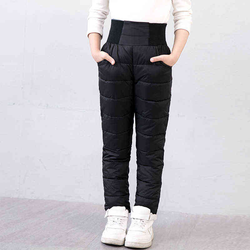 Child Girl Boy Winter Pants Cotton Padded Thick Warm Trousers Waterproof Ski 10 12 Year Elastic High Waisted Baby Kid Pant 211103
