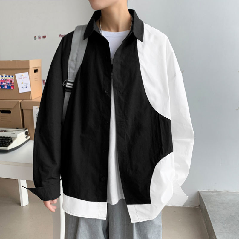 Men's Long Sleeve Color Stitching Hawaiian Shirt Camisa Masculina French Cuff Mens Cotton Clothes Fashion Shirts M-5XL 210410