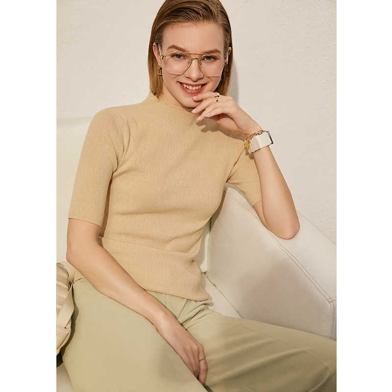 Minimalism Spring Summer Women's Shirt Tops Causal Solid Slim Fit Knit Sweater pullover 12140334 210527
