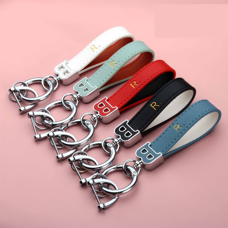 INS Style Initial B Metal Keychain Colorful Leather Keyrings Car Key Chain for Man Woman Lovers Gift