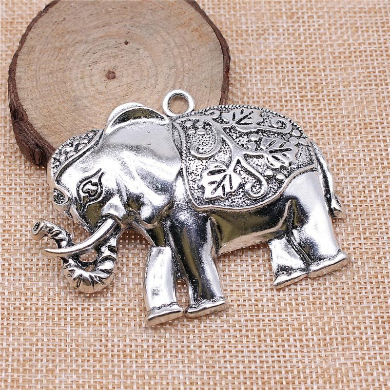 

Charms WYSIWYG 1pcs 74x50mm 2 Colors Antique Silver Color Bronze Big Elehant Pendants Thai Elephant Charm