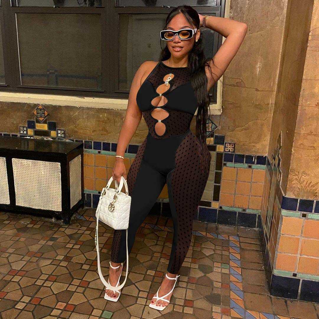 Designers Women Clothes jumpsuits 2023 spring and summer new mesh milk silk splicing one-piece pants amp rompers