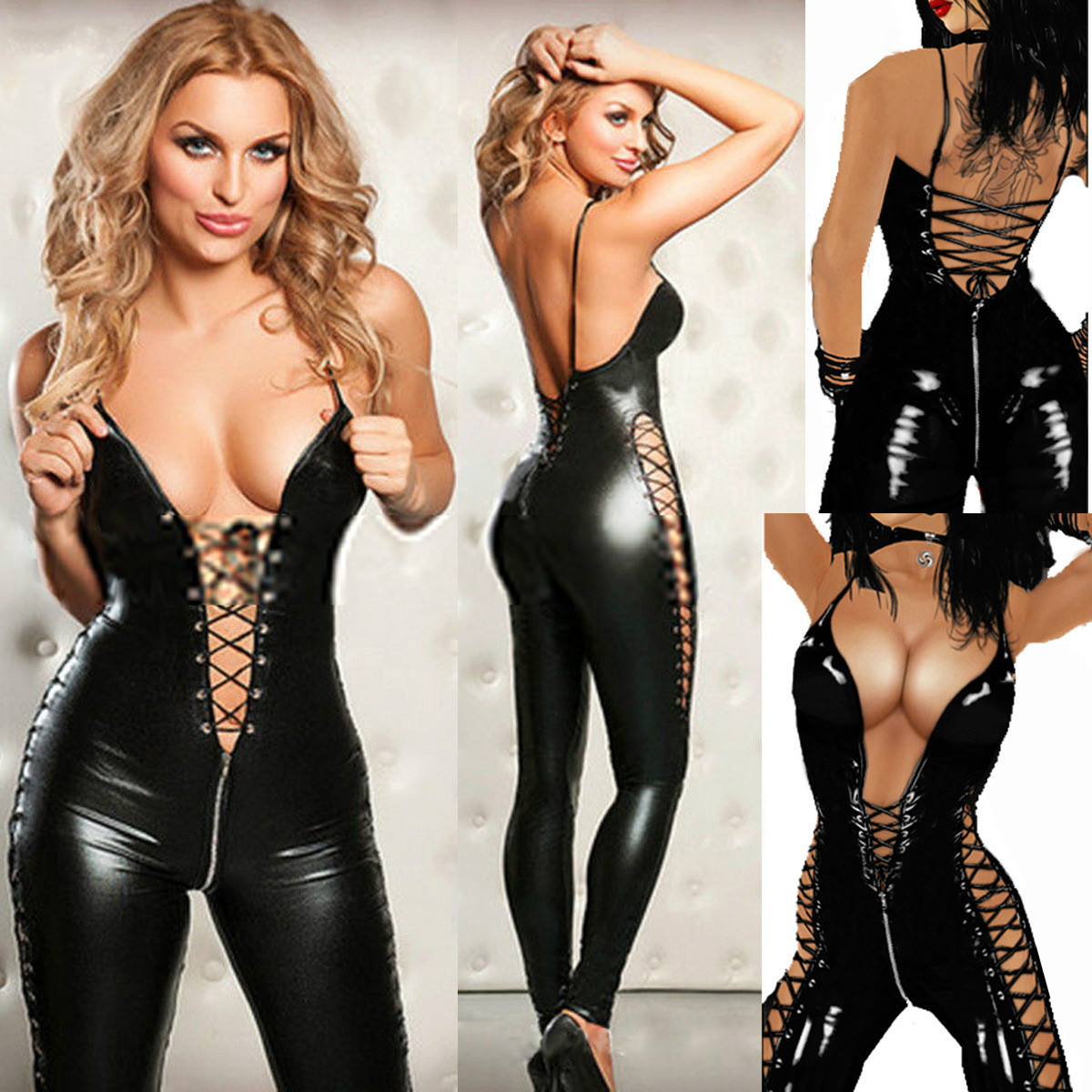Sexy Black Patent Leather Hollow Out Zipper Skinny Rompers Womens Jumpsuit Lace Bodysuit Sexy Cosplay Plus Size Women Jumpsuit
Sexy Black Patent Leather Hollow Out Zipper Skinny Rompers Womens Jumpsuit Lace Bodysuit Sexy Cosplay Plus Size Women Jumpsuit