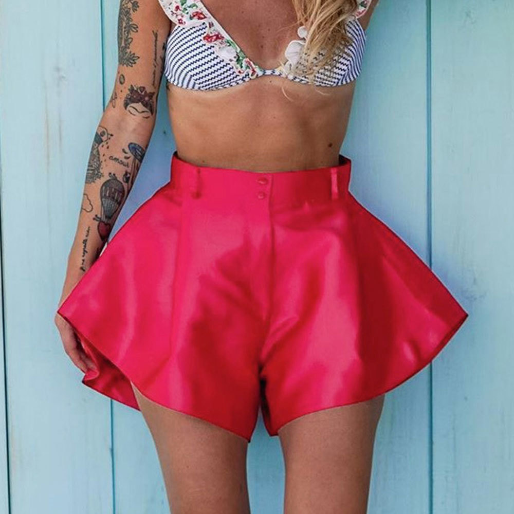 Women Summer Vintage Solid Wide Leg Shorts Elegant High Waist Flare Casual Travel Beach Loose 20021 210428