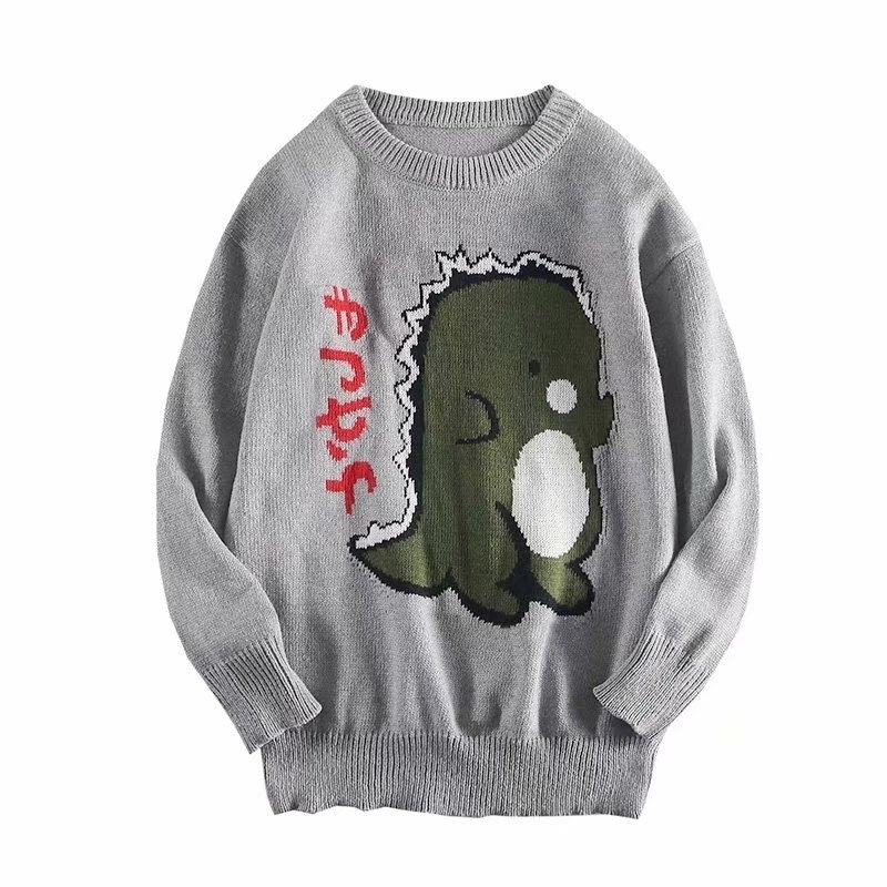 Man Women Cartoon Knitted Sweater Hit Color Loose Pullover Tops Harajuku Jacquard Knit Pullovers Jumper 210519