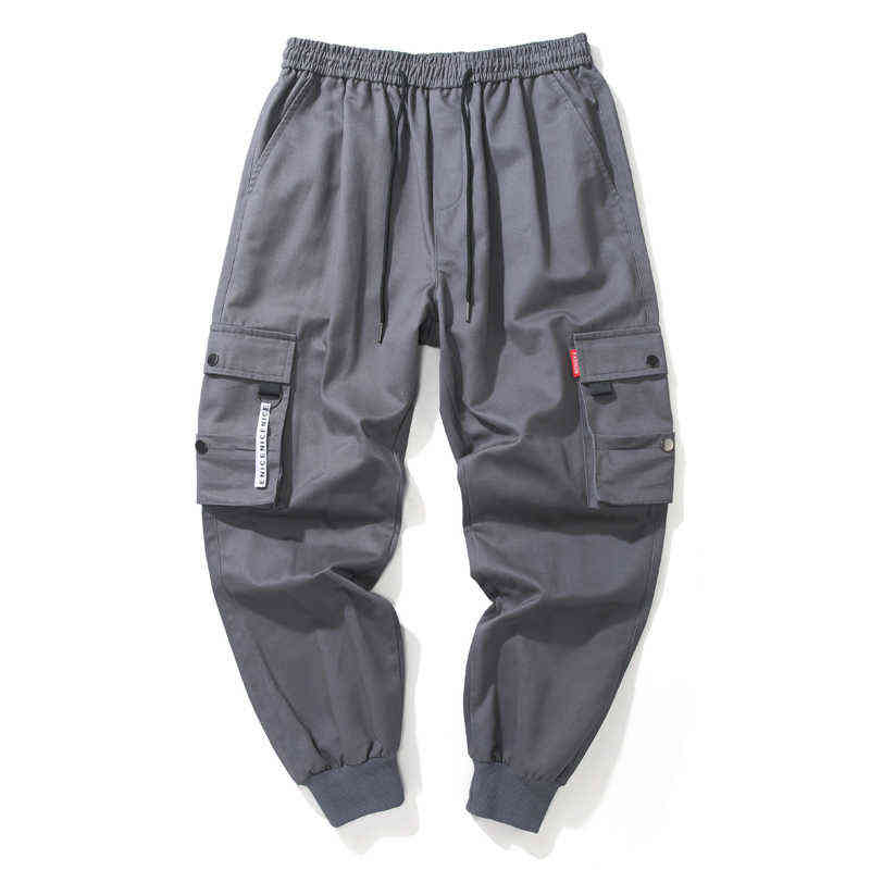 Hip Hop Cargo Pant Mens Fashion Joggers Casual Pants Streetwear Multi-Pocket Ribbons Military Pants Men Harem Pants Large Size 211112