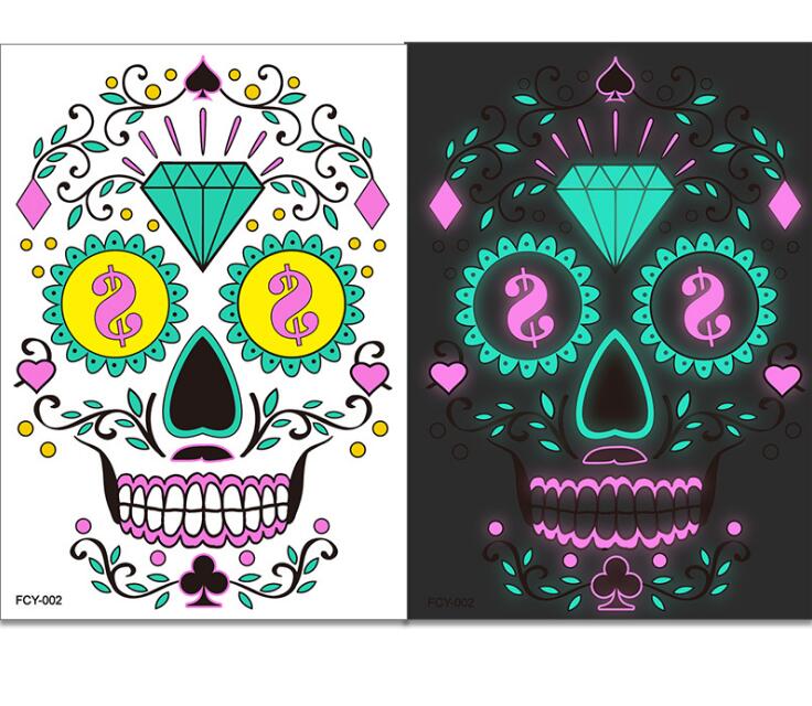 2021 Halloween Temporary Face Tattoos Glow in the Dark Spider Web Scar Roses FullFace Mask Tattoo Stickers for Women Men