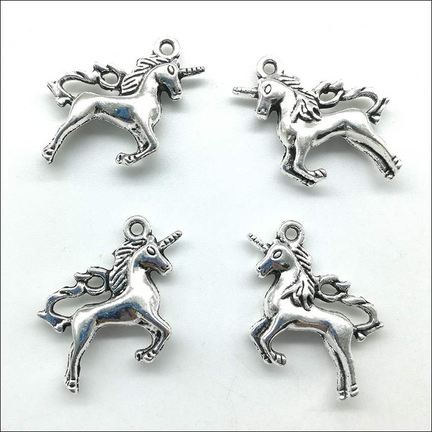 Wholesale Lot 50pcs Cute Unicorn Tibet Silver Charms Pendants Retro Style Jewelry DIY Pendant For Keychain Bracelet Earrings 26x23mm DH0588