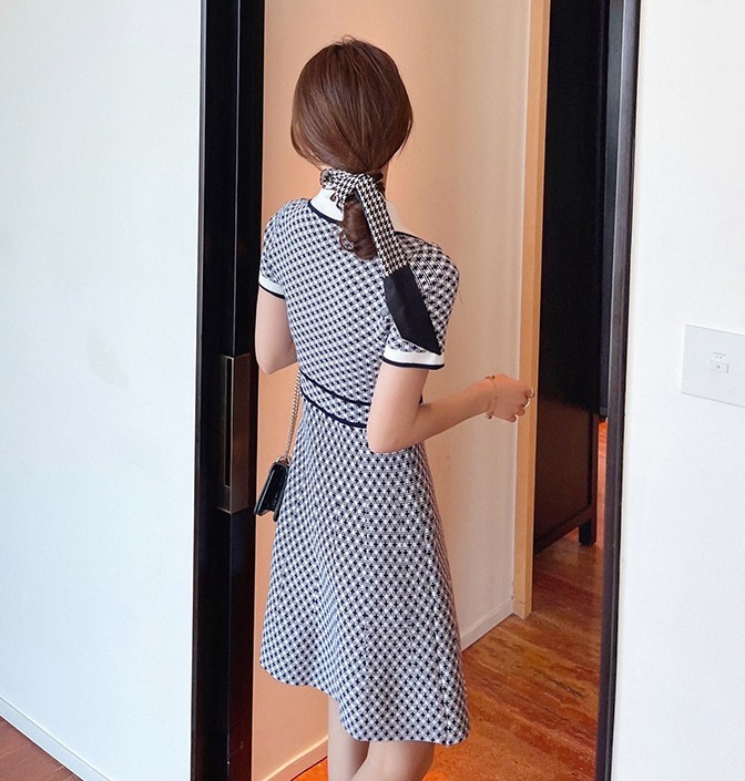 Korean Knitted Mini Dress Summer Elegant Fashion Ladies Short Sleeve High Waist A-line Sweater Dresses Vestidos Femme 210519