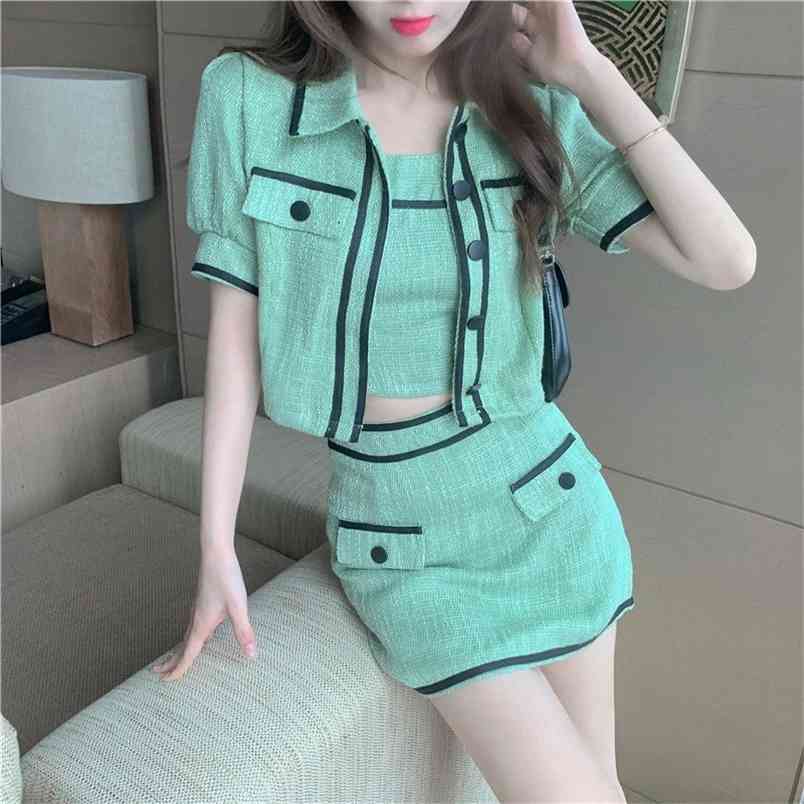 Summer Women 2 Piece Set Lady Elegant Tweed Lapel Puff Sleeve Crop Top + Sexy Vest Mini Skirt Fashion Suit 210519, Photo color
Summer Women 2 Piece Set Lady Elegant Tweed Lapel Puff Sleeve Crop Top + Sexy Vest Mini Skirt Fashion Suit 210519, Photo color