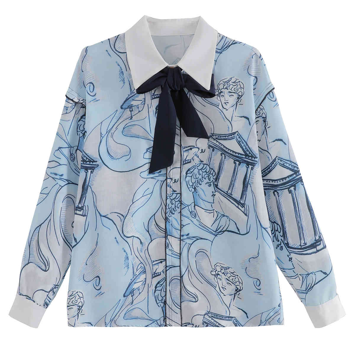 Vintage Bow Chiffon Blouse Elegant Office Lady Tops Women Spring Fashion Long Sleeve Print Shirt Blusas 8388 50 210506
