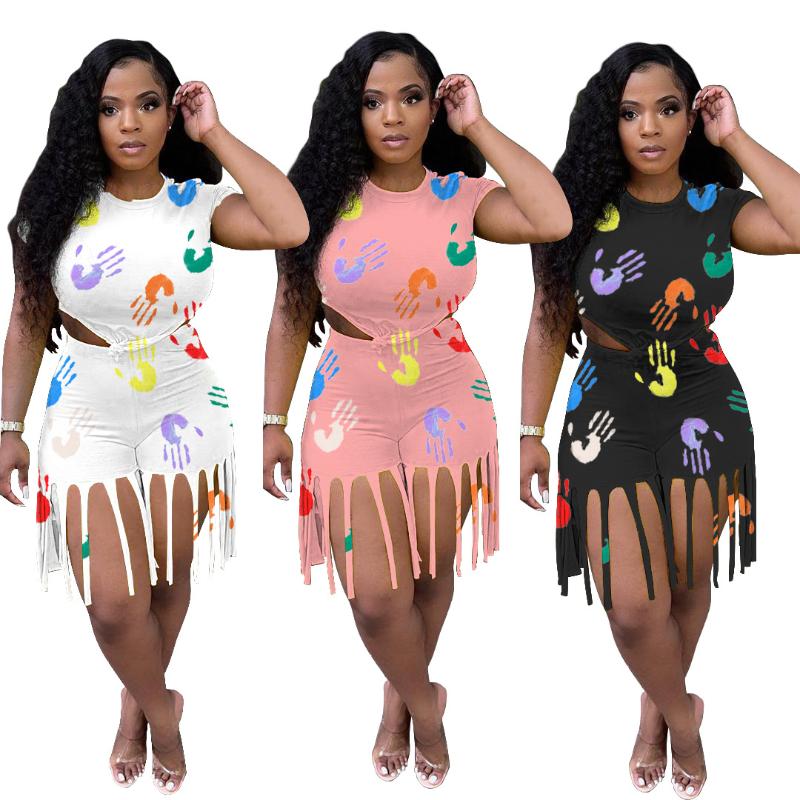 Women's Tracksuits Fashion Print Tassels Hem 2 Piece Set Short Sleeve T-Shirt And Shorts Women Fringe Clothing Summer Tracksuit Plus Size S-, White
Women's Tracksuits Fashion Print Tassels Hem 2 Piece Set Short Sleeve T-Shirt And Shorts Women Fringe Clothing Summer Tracksuit Plus Size S-, White