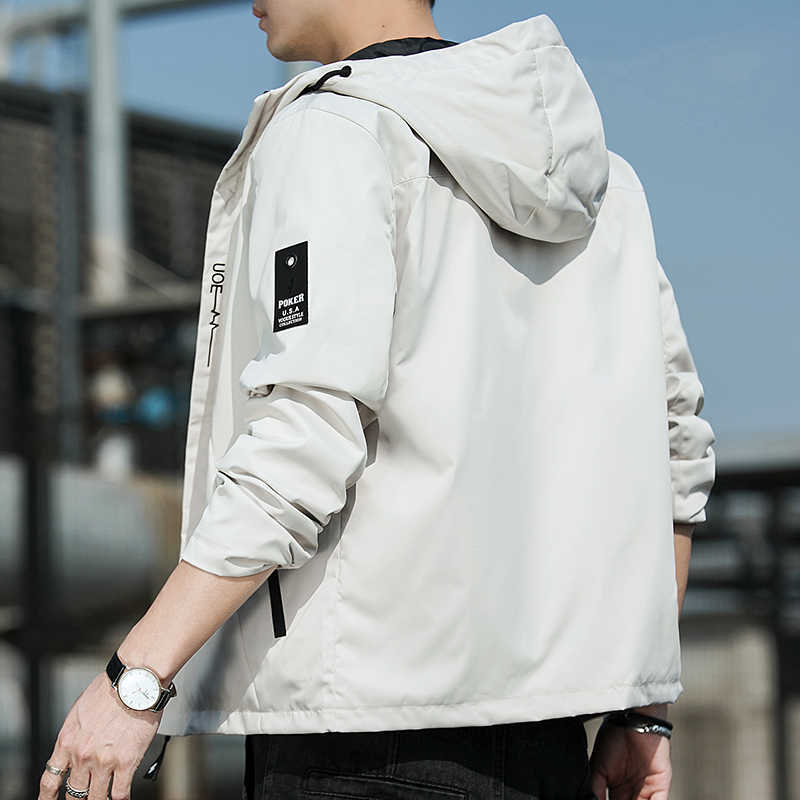 Hooded Jacket for Men Bomber Jacket Men's Windbreakers Zipper Coats Spring Autumn Casual Sportswear Slim Cargo Jacket Men 210818