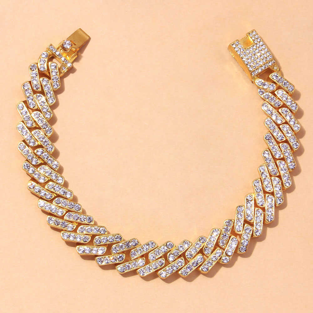 Punk Miami 12mm Cuban Anklet Men for Women Bracelet Link Chain Ice Out Wholesale Chunky Trendy Crystal Rock Anklets Jewelry 211018