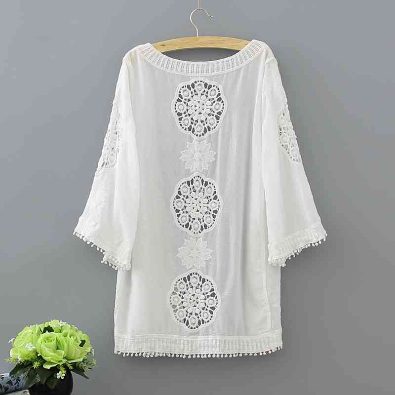 Fashion lace hollow women blouse shirt summer loose plus size Cardigan feminine s blusas 0335 40 210506