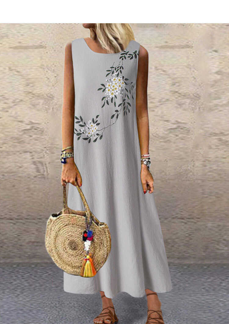 Sundres Summer Dress Printing Sexy Dress Midi Plus Size Casual Linen Loose Sleeveless printed Long Maxi Dress 210721