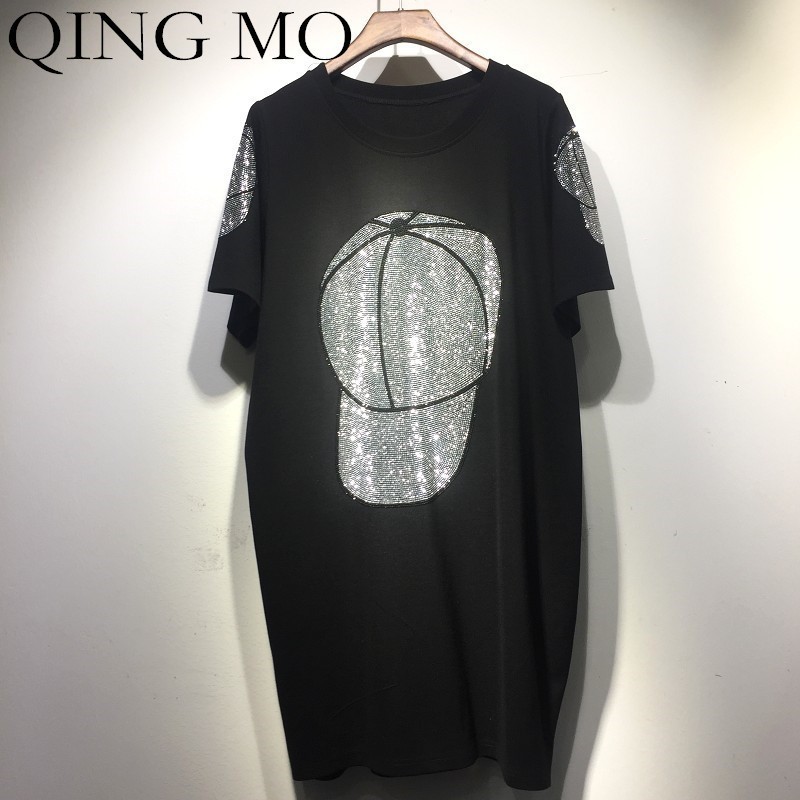 Women Summer Dress Animal Rabbit Print Dress Rhinestone Pattern Women Short Sleeve Black Dress Butterfly Hat Spring QF664 210331