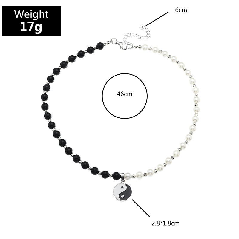 Chokers Round Pearl Beads Yin Yang Taichi Pendant Stainless Steel Chain Unisex Necklace Couple Jewelry Women Mens