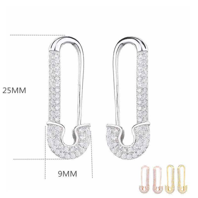 Moonmory France 100% 925 Sterling Silver Safety Pin Earring Three Color Style One Side Zircon Right Left 210616