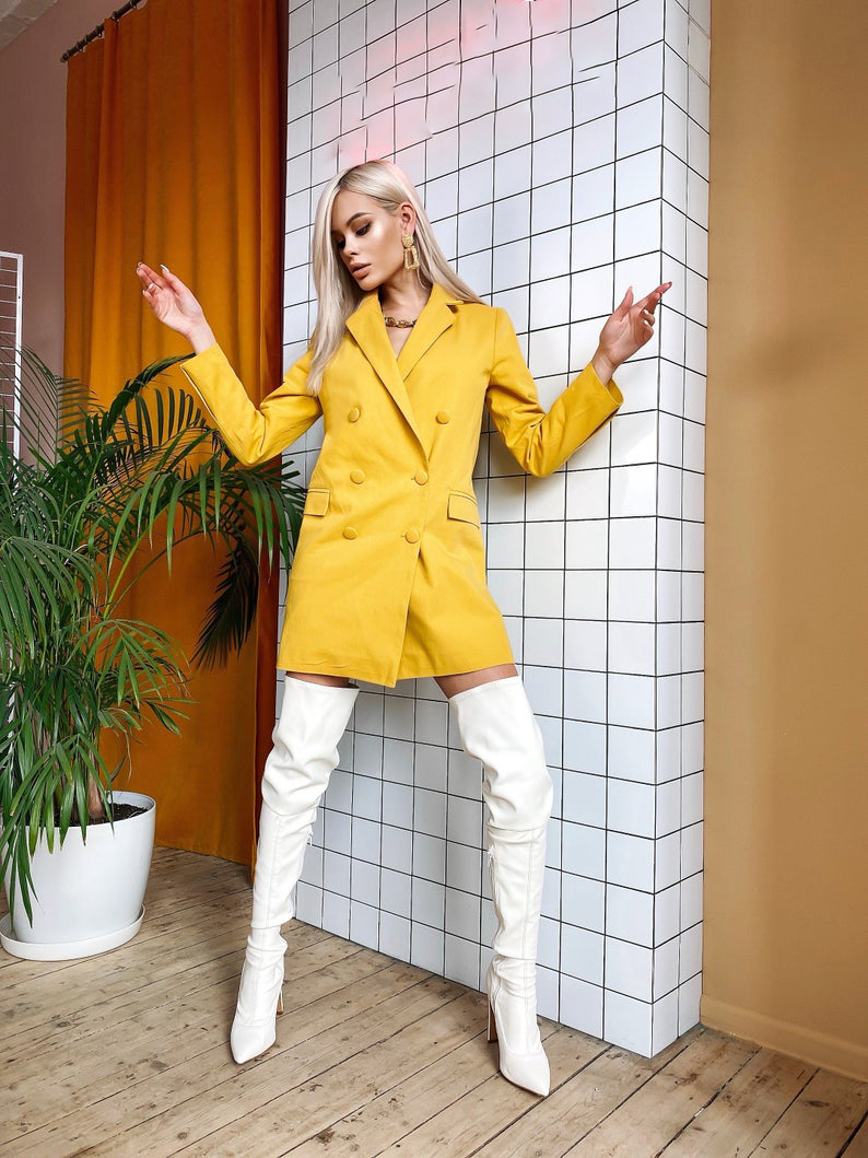 Street Shot Blazer Suits V Neck Double Breasted Short Formal Office Lady Outfits Evening Party Wedding Only One Jacket