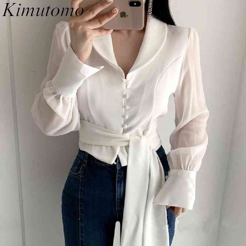 Kimutomo Chic Turn-down Collar Blouse Women Spring Solid Single Breasted Short Shirt Ladies Lace Up Elegant Tops 210521, White
Kimutomo Chic Turn-down Collar Blouse Women Spring Solid Single Breasted Short Shirt Ladies Lace Up Elegant Tops 210521, White