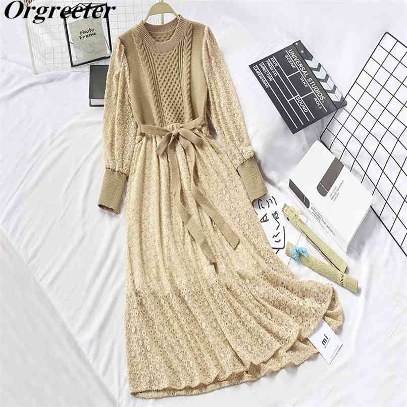 Sweet Lace Dress Spring Fall Knitted Pullover Long Lantern Sleeve Sashes -up Hem A-line Holiday Women 210602, Black
Sweet Lace Dress Spring Fall Knitted Pullover Long Lantern Sleeve Sashes -up Hem A-line Holiday Women 210602, Black