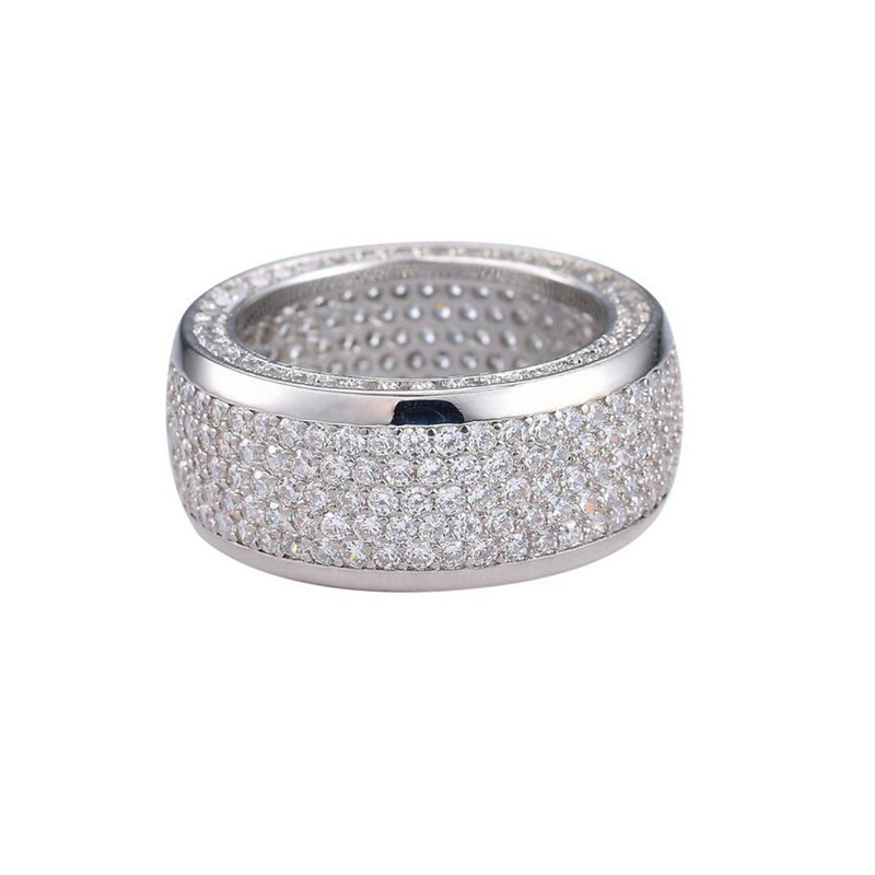 Hip Hop Luxury Male Jewelry 10KT White Gold Fill Pave 5 Rows White Sapphire CZ Diamond Gemstones Eternity Circle Statement Women Wedding Engagement Ba