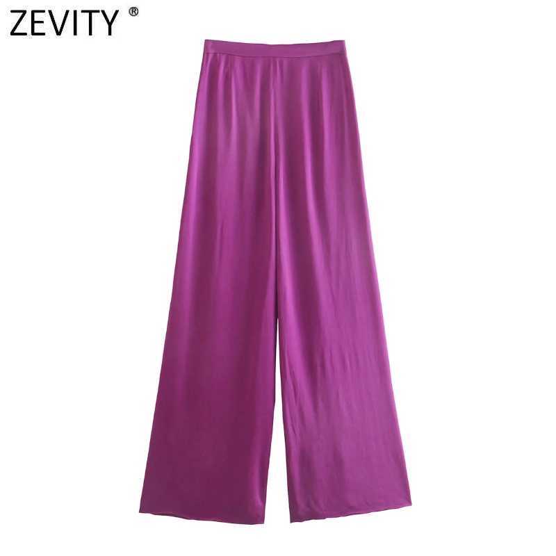 Zevity Women Fashion Solid Color Pleats Wide Leg Pants Office Ladies Side Zipper Fly Business Femme Chic Long Trousers P1137 210603