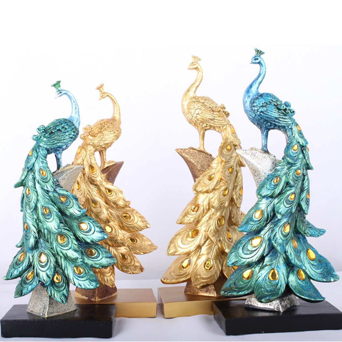 Exotic Peacock Resin Decoration Crafts Desktop Ornament Decorations Figurine Miniatures Statue Sculpture Home Decor 210414