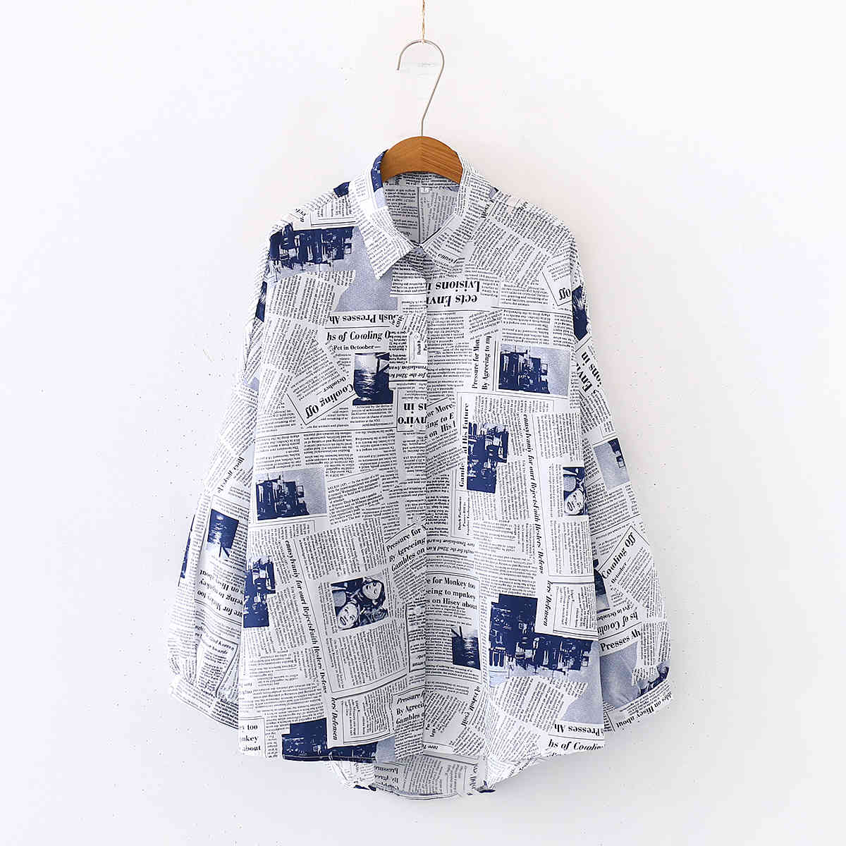 Blusas Mujer De Moda Long Sleeve White Shirts spaper Printed Loose Irregular Women Blouse Casual Fashion Tide 684H 210420