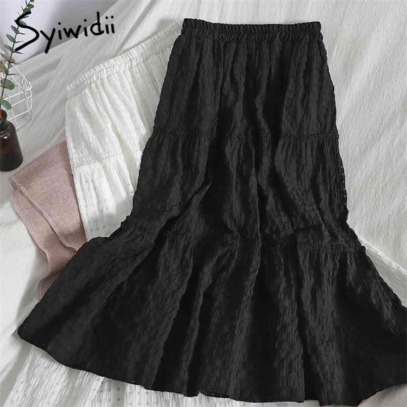 Elastic High Waist Ruffles Midi Skirts Women Hollow Out A-Line White Black Mid-Calf Summer Clothing Korean Fashion 210607
Elastic High Waist Ruffles Midi Skirts Women Hollow Out A-Line White Black Mid-Calf Summer Clothing Korean Fashion 210607