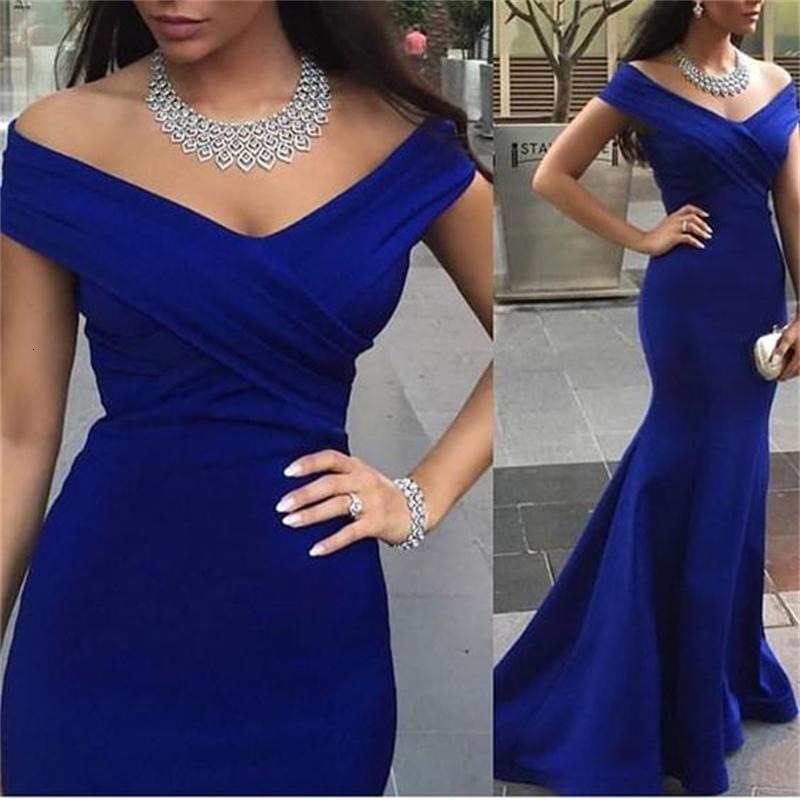 Mermaid Dresses Blue Royal Elegant Satin Off Shoulder Plus Size Bridesmaid Sweep Train Simple Wedding Guest Party Dress Evening Prom Gowns AL