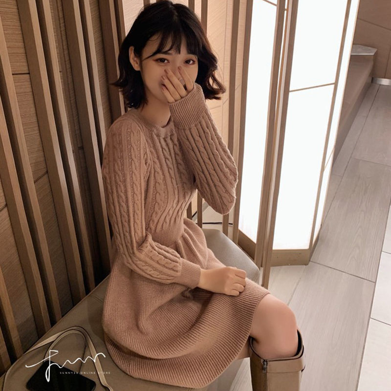 Women Winter Long Sleeve Slim Pullover Sweater Dress Women's Knitting O Neck Basic Female Fashion Causal Dresses 210428