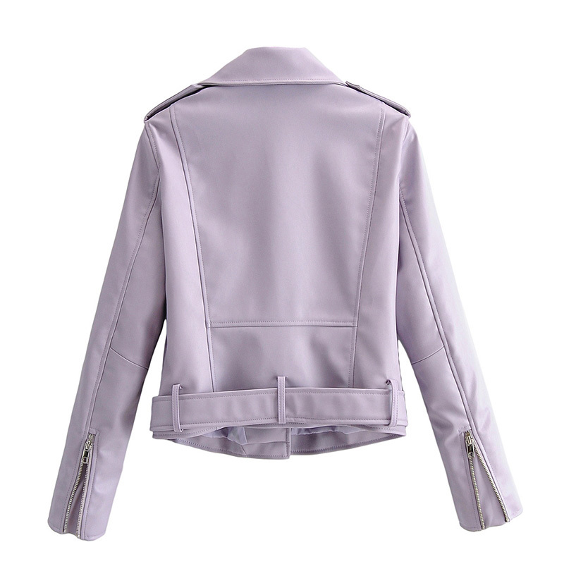 Fashion Women PU Faux Leather Jacket With Belt Turn Down Collar Solid Coat Outerwear Ladies Long Sleeve Chic Tops 210414