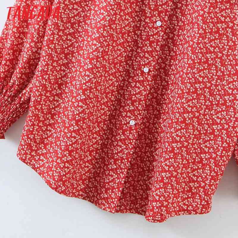 Women Retro Flowers Print Oversize Collar Long Sleeve Chic Female Blouse Shirt Tops SL532 210416