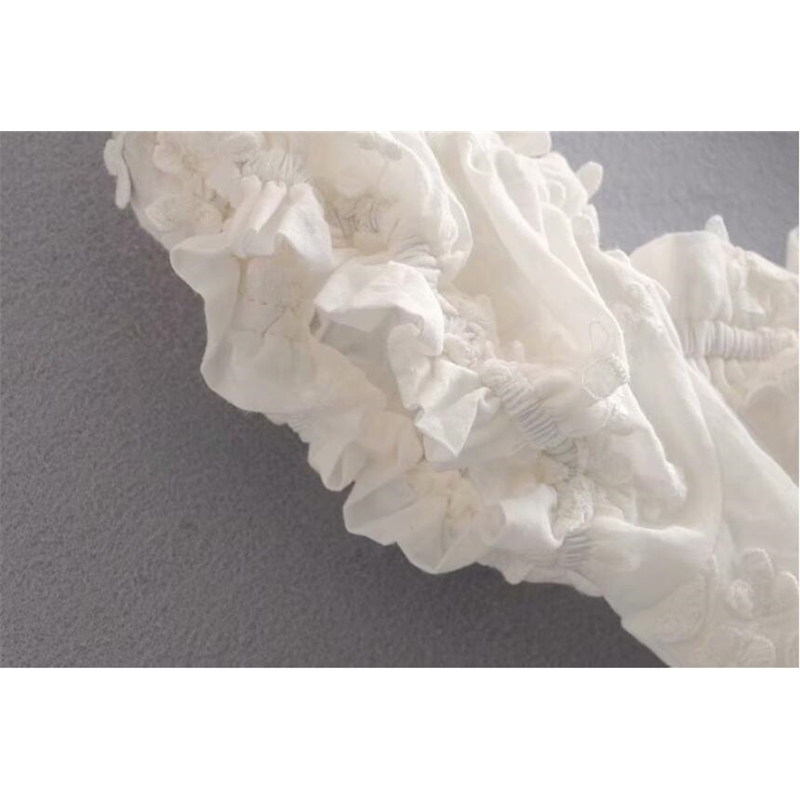 Vintage France style White 3D Embroidery Flower Women Dress Holiday Wood ears Ruffles Short Sleeve Tea Dresses 210429