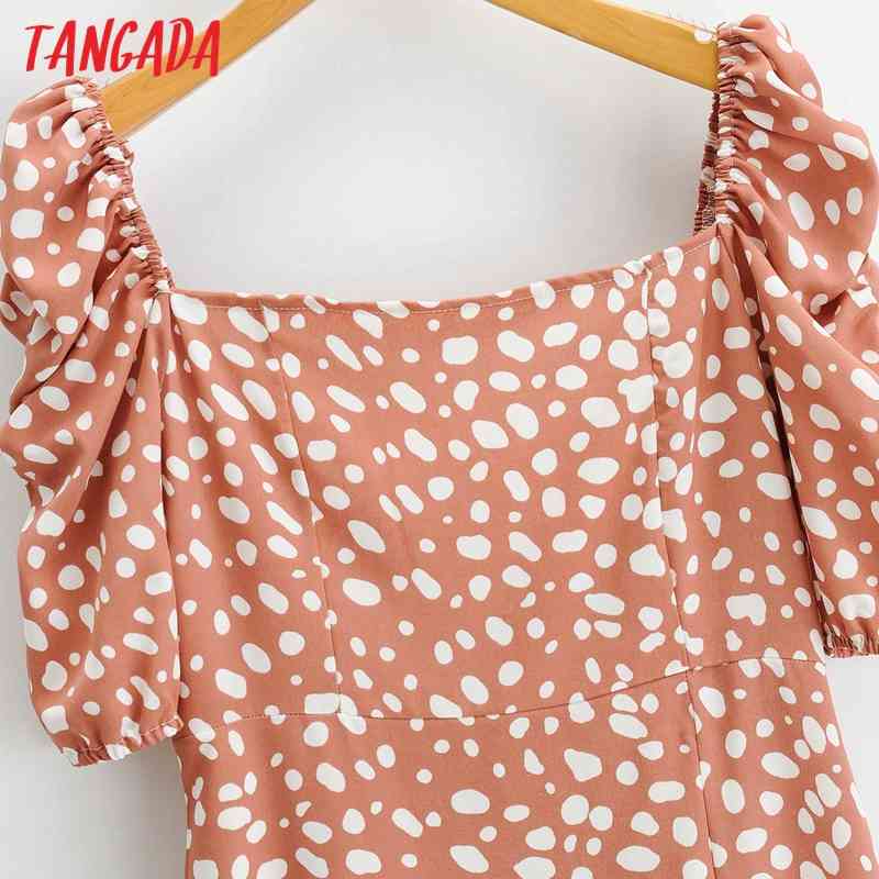 Summer Women Dots Print French Style Puff Short Sleeve Ladies Midi Dress Vestidos 1F83 210416
