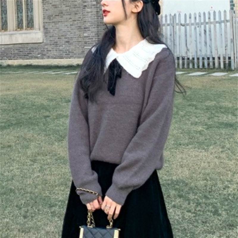 Winter Knitted Sweater Women Casual Sweet Long Sleeve Janpan Bow Pullover Female Preppy Style Loose Oversize Tops Korean 210521