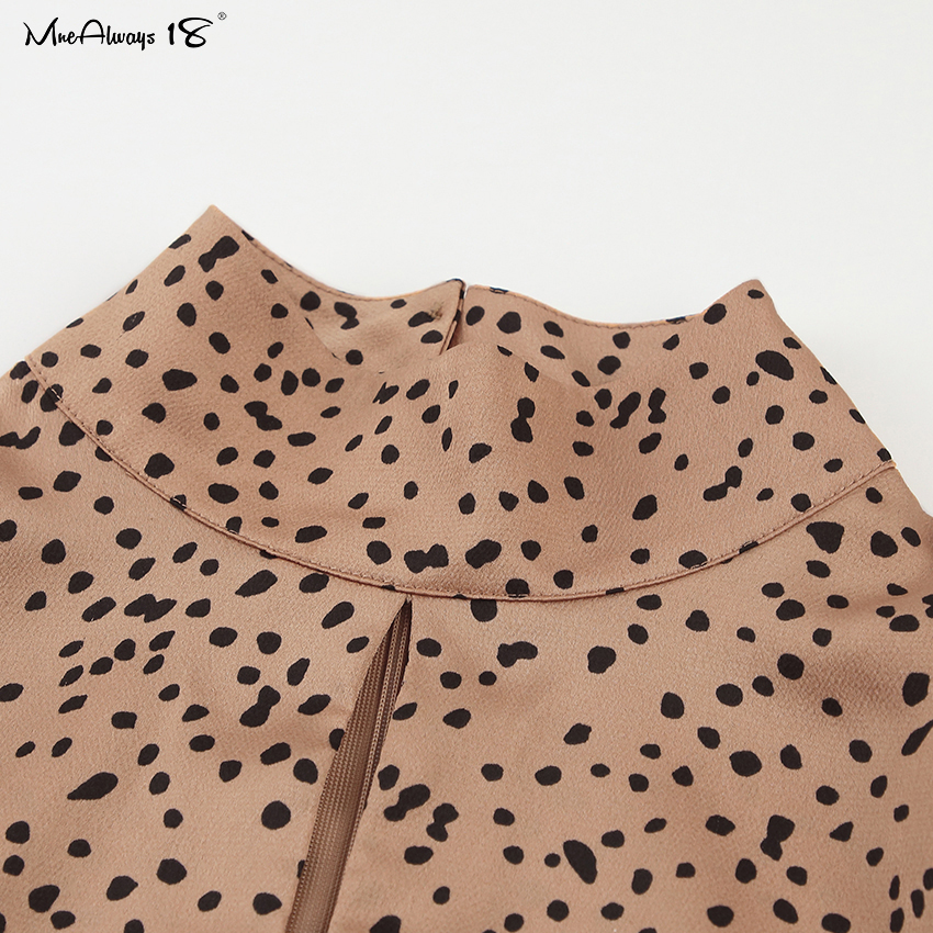 2021mnealways18 turtleneck polka dot dress khaki puff sleeve women satin dress split pleated a-line long dresses spots hollow out, Black;gray