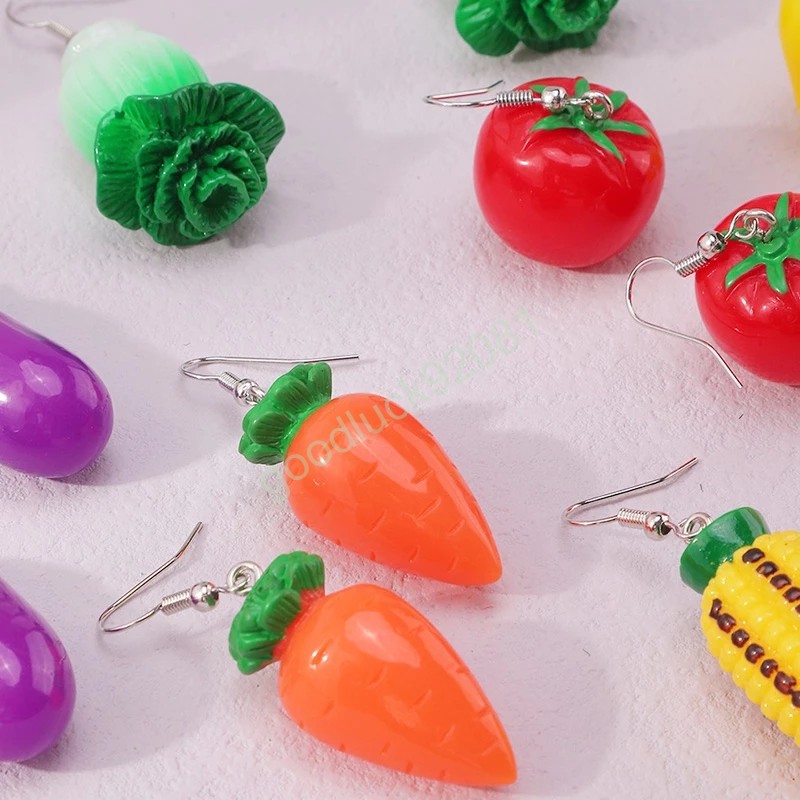 Fashion Simulation Vegetable Dangle Earrings Creative Eggplant Tomato Corn Carrot Plastic Pendant Drop Earrings Women Jewelry