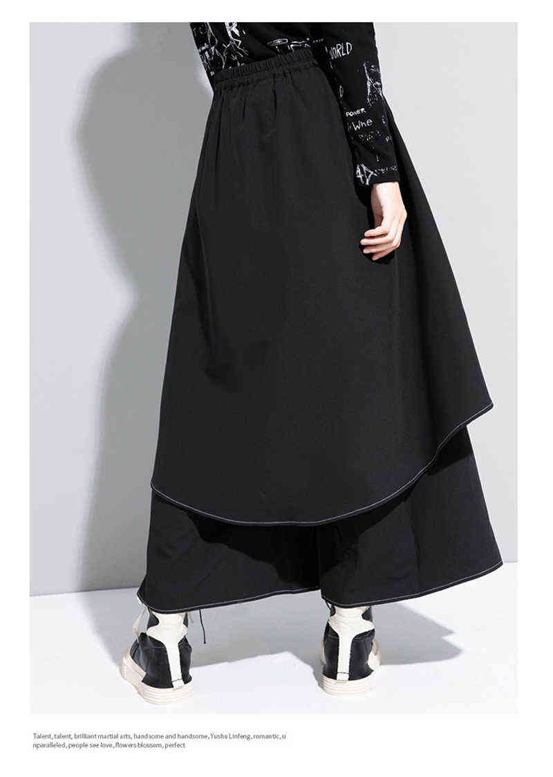 High Waist Black Linen Split Joint Long Wide Leg Trousers Loose Fit Pants Women Fashion Spring Autumn 1DA613 211115